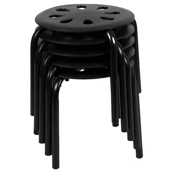 Carnegy Avenue 11.5 in. Height Black Plastic Nesting Stack Stools (5-Pack)