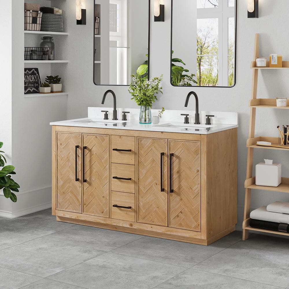 Bellavia 60" Weathered Fir Double Vanity with Engineered Stone Top