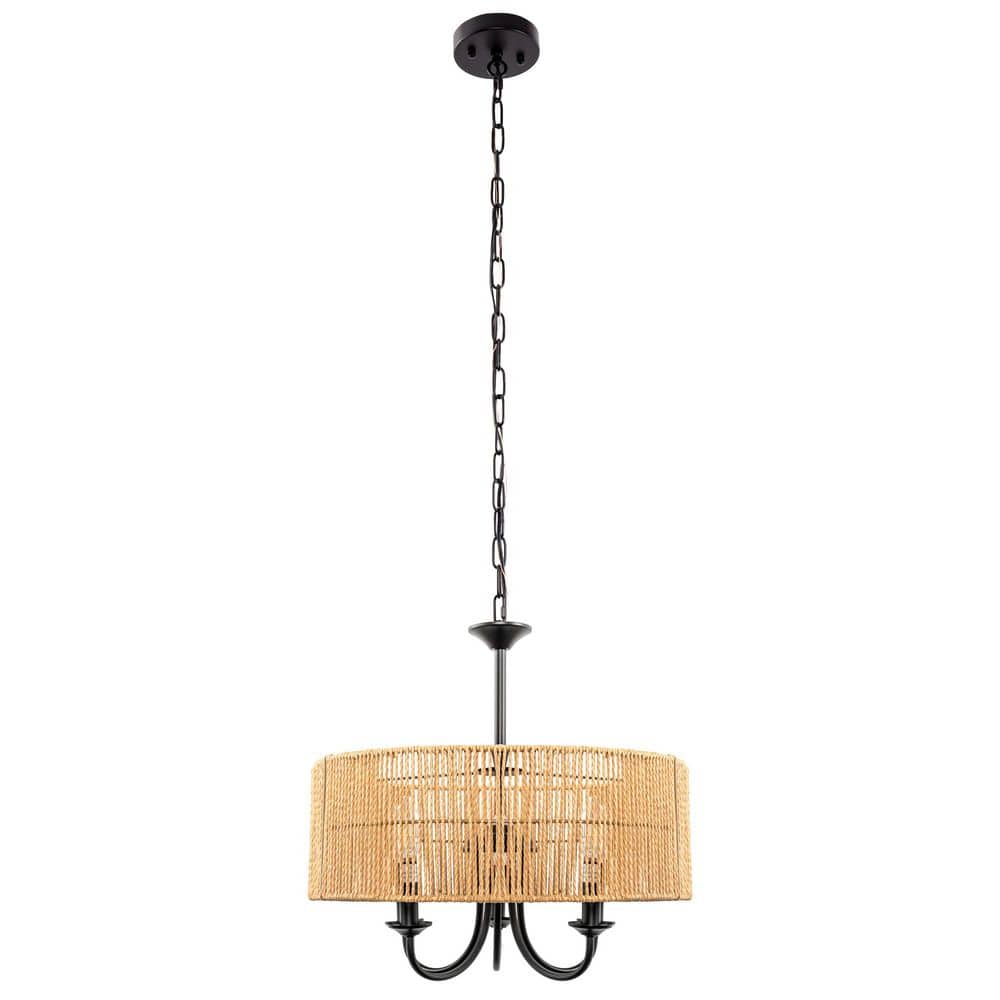 ナイト・ライド・ホーム Emeritpro 5-Light Matte Black Chandelier Pendant Light with Woven