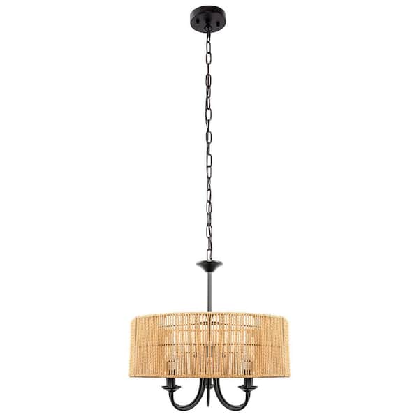 ダイヤのA Emeritpro 5-Light Matte Black Chandelier Pendant Light with Woven