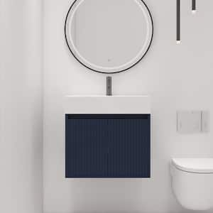 24 in. W x 18.1 in. D x 22.5 in. H Single Sink Wall-Mounted Bath Vanity in Navy Blue with White Resin Top