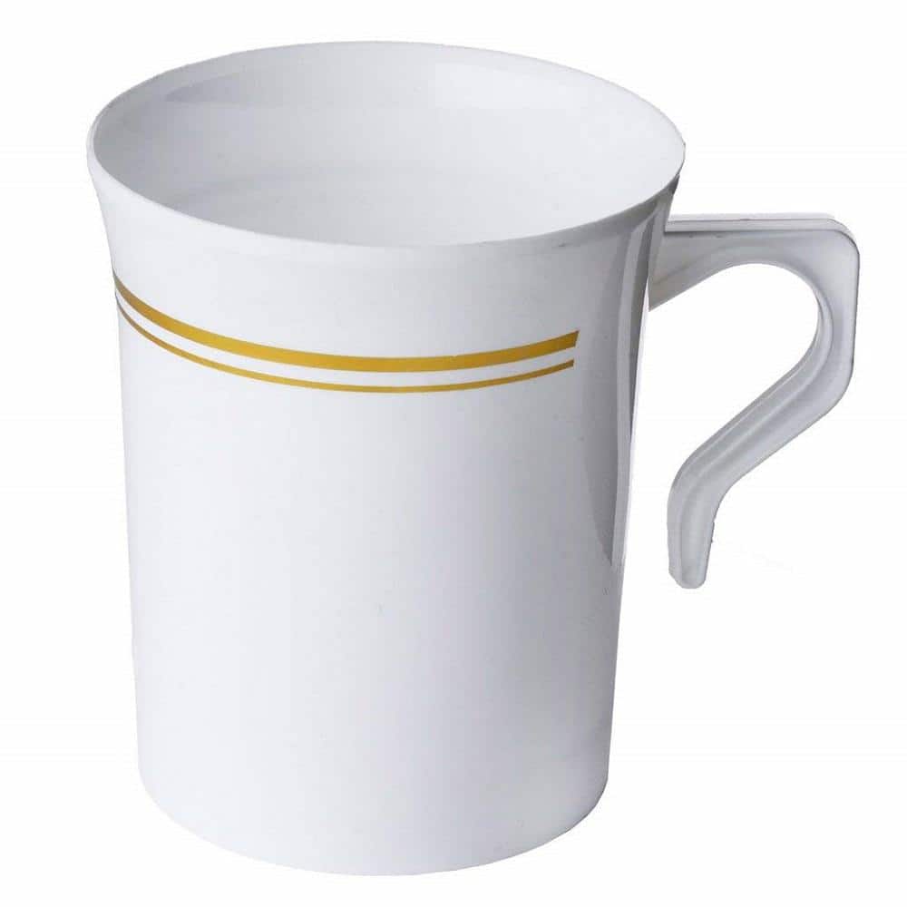 8 oz. 50-Pieces White with Gold Rim Non-toxic Party Plastic Coffee Mug 100%