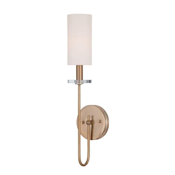 World Imports Monroe Collection Satin Gold Sconce with White Fabric Shade