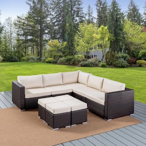 Santa Rosa Multi-Brown 9-Piece Aluminum Outdoor Sectional Set with Beige Cushions