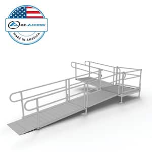 PATHWAY 18 ft. L-Shaped Aluminum Wheelchair Ramp Kit w/Solid Surface Tread, 2-Line Handrails and 4 ft. Turn Platform
