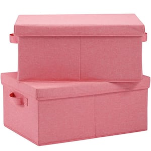 25 Qt. Linen Clothes Storage Bin with Lid in Pink (2-Box)