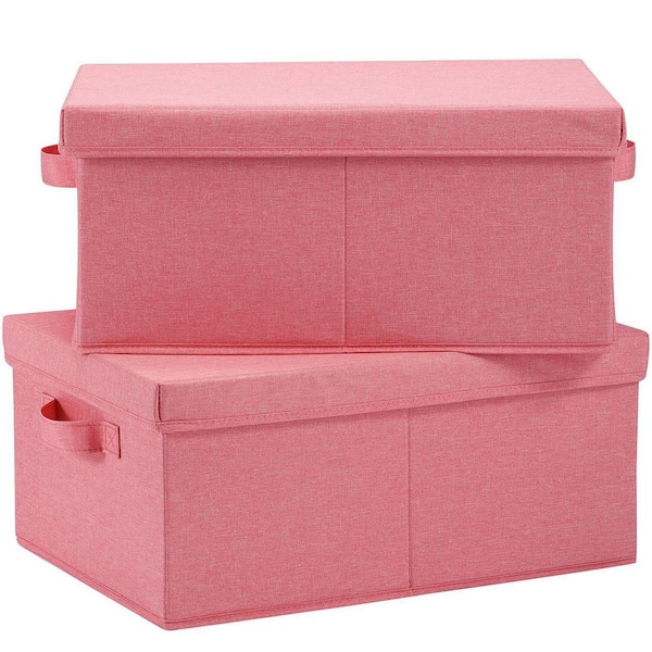 Unbranded 25 Qt. Linen Clothes Storage Bin with Lid in Pink (2-Box)