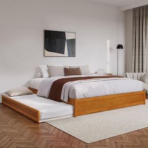 Barcelona Light Toffee Natural Bronze Solid Wood Frame King Panel Platform Bed with Twin XL Trundle