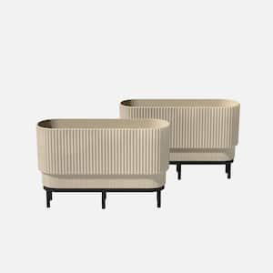 Demi 30 in. L x 10 in. W x 18.25 in. H in. Rectangular Raised with Stand Plastic Planter, Sand/Black (2-Pack)