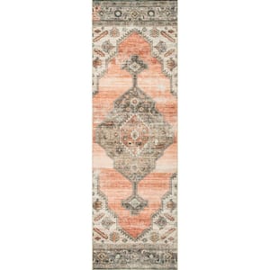 Gracie Distressed Medallion Machine Washable Peach 3 ft. x 10 ft. Runner Rug Area Rug