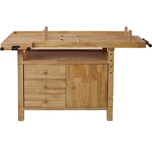 50 in. W Wood Workbench Rubberwood Workbench with 4-Drawers