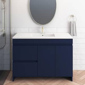 Mace 48 in W x 20 D x 35 in H Single Sink Bath Vanity Left Side Drawers In Navy Blue W/Acrylic Integrated Countertop
