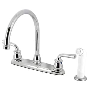 Restoration 2-Handle Deck Mount Centerset Kitchen Faucets with White Sprayer in Polished Chrome