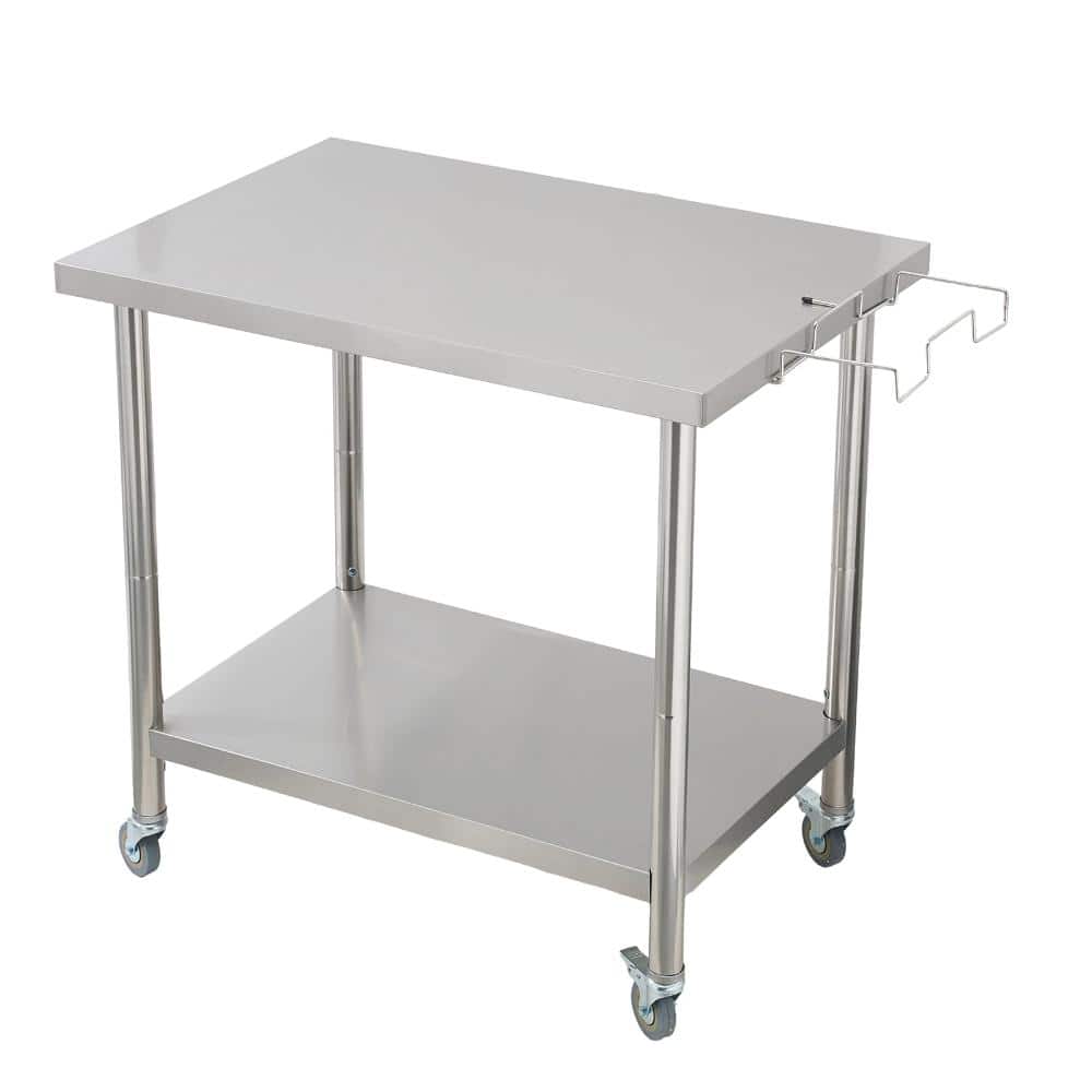 Heavy Duty Stainless Steel Commercial Work Table Double Layer Design with Casters & Trash Shelf - 0.7mm Thick Industrial price history on PriceWatchPro