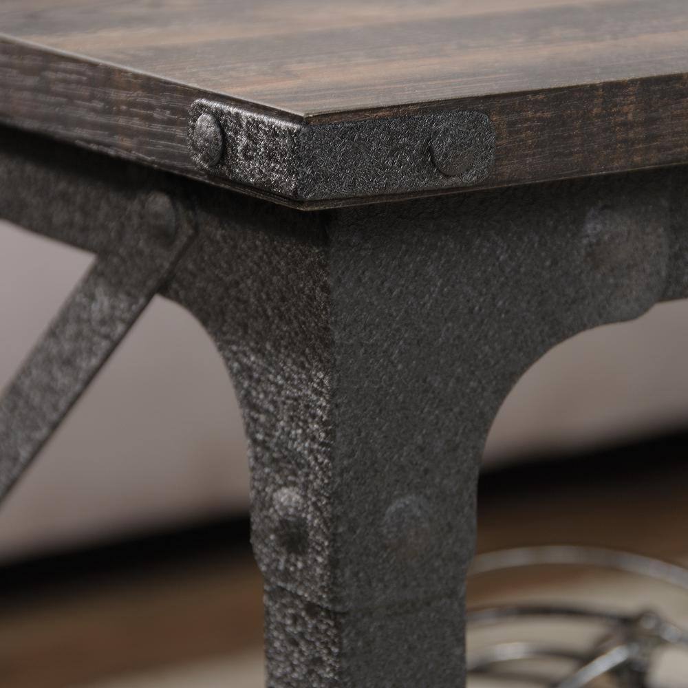 Carbon Oak Rectangular Mobile Coffee Table with Metal Frame