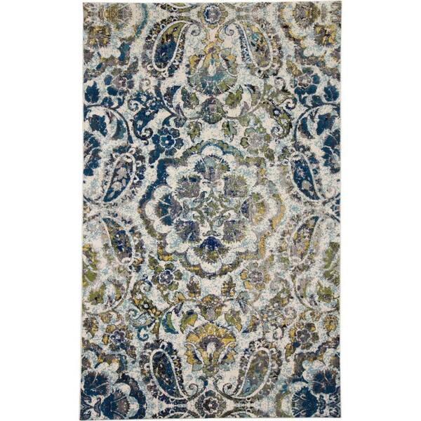 HomeRoots Ivory Blue and Green 2 ft. x 3 ft. Floral Area Rug 2000511151