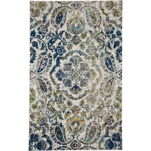 Ivory Blue and Green 2 ft. x 3 ft. Floral Area Rug