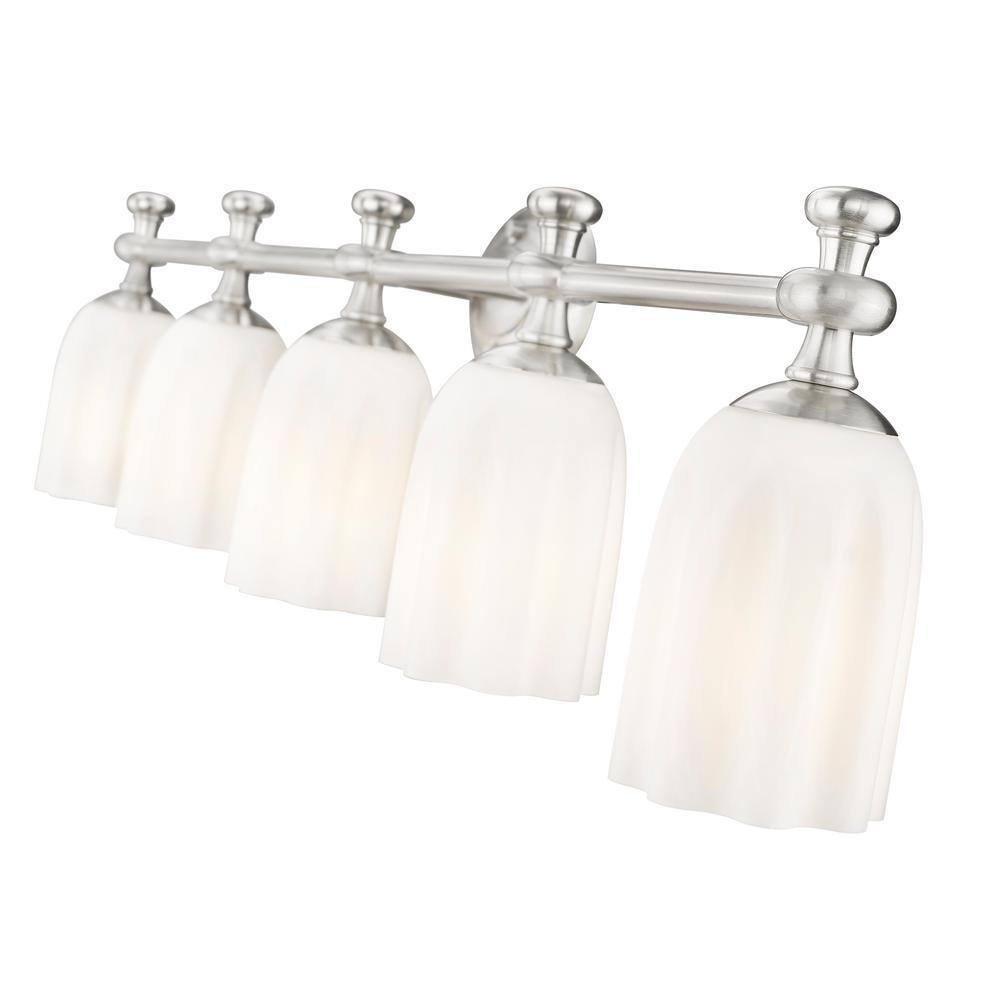 Orion Brushed Nickel 5-Light Vanity with Opal Glass Shades