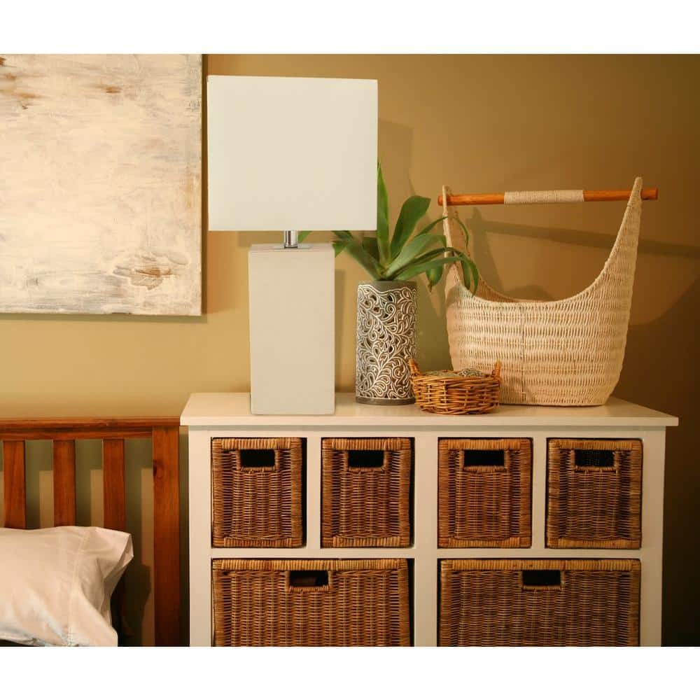White Modern Leather Nightstand Lamp with Rectangular Shade