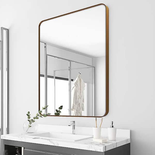 30 in. W x 36 in. H Rectangle Aluminum Alloy Framed Wall Bathroom Vanity Mirror in Gold