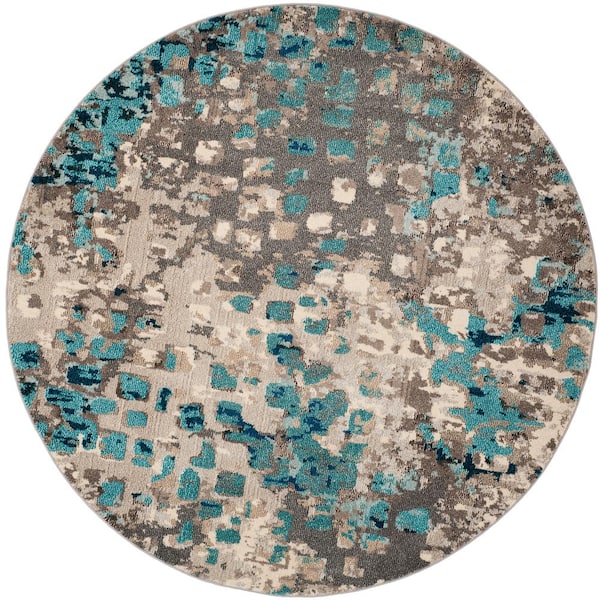 SAFAVIEH Monaco Gray/Light Blue 7 ft. x 7 ft. Round Geometric Area Rug