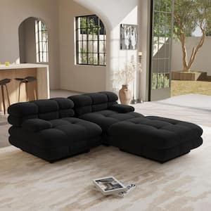 73.23 in. Square Arm 3-piece Teddy Velvet Deep Seat Modular Sectional Sofa with Adjustable Armrest in. Black