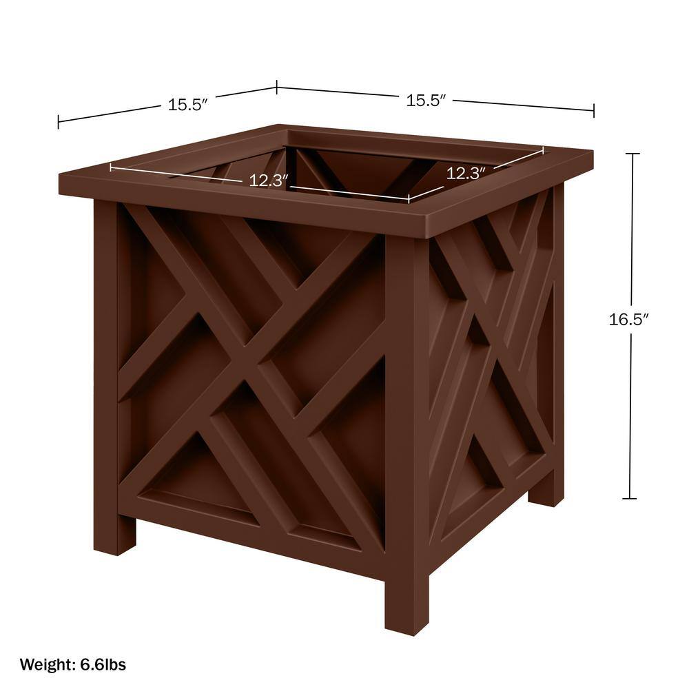 15.5-Inch Brown Polypropylene Lattice Design Planter Box
