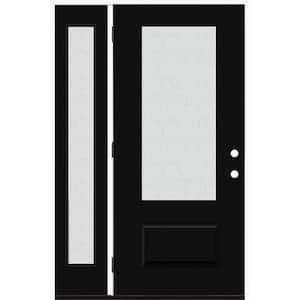 Legacy 51 in. x 80 in. 3/4 Lite Rain Glass RHOS Primed Black Finish Fiberglass Prehung Front Door with 12 in. SL
