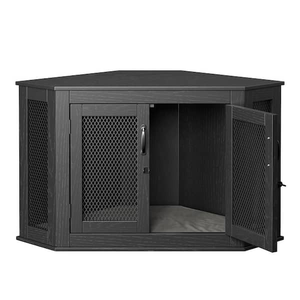FUFU&GAGA Corner Dog Crate, Indoor Dog Crate Cage for Small Medium Dogs, Wooden Dog Kennel with Cushion, Perfect for Limited Room