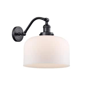 Bell 1-Light Matte Black Wall Sconce with Matte White Glass Shade