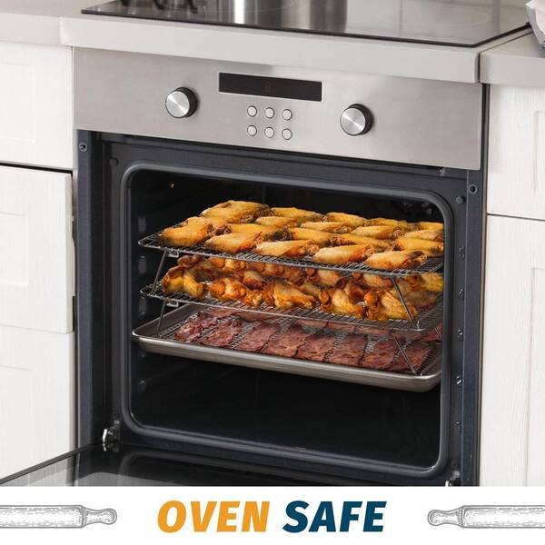 3 Tier 12 in. x 16.5 in. Oven-Salf Collapsible Cooling Rack for Baking, Stainless Steel Stackable Wire Cooling Racks