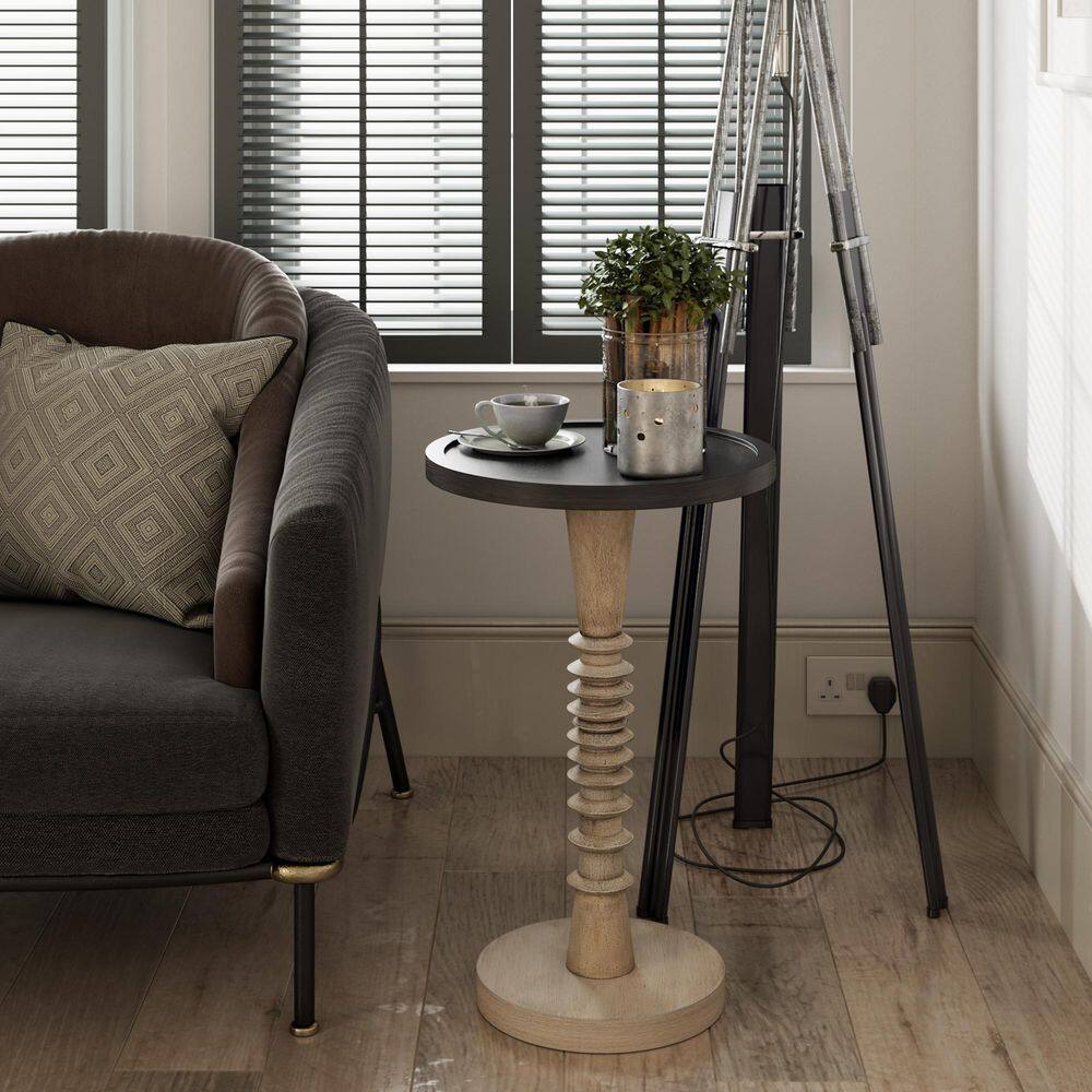 Black and White Round Wood Pedestal End Table