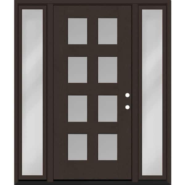Regency 64 in. x 80 in. 8L Modern Clear Glass LHIS Hickory Stain Fiberglass Prehung Front Door w/Clear12 in. SLs 4-9/16