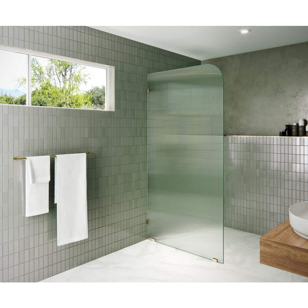 40 in. x 78 in. Frameless Shower Door - Single Fixed Panel Fluted Frosted Radius Left Hand price history on PriceWatchPro
