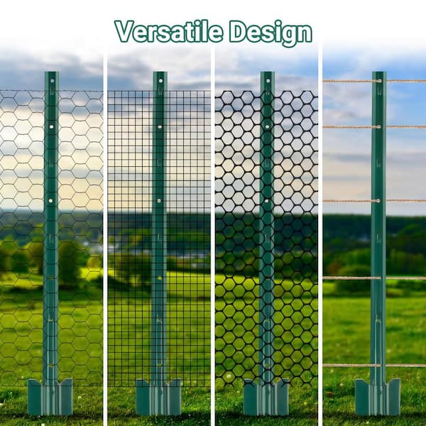 Angel Sar 3 ft. Heavy Duty Metal Fence Posts, Steel Fence U-Post for Wire Fence Corner Anchor Poultry Farm (10-Pack)