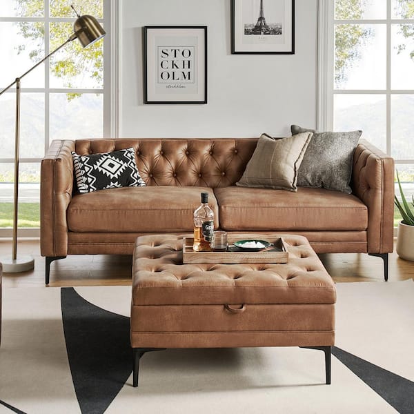 JAYDEN CREATION Eridu 2-Piece Camel Upholstered Polyester Button-Tufted Living Room Sets with Storage Space