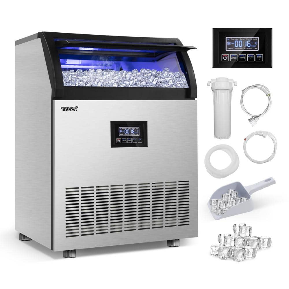 25 in. 200 lbs. Per Day Freestanding Ice Maker in Silver 90 Ice Cubes/Cycle with Water Filter and Interior Blue Light