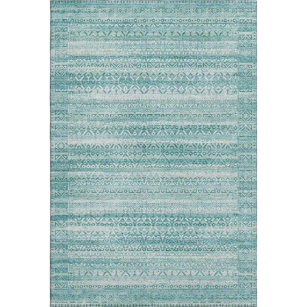 Mayfield Premium Machine Washable Abstract AMF2101 Aqua 5 ft. x 7 ft. 6 in. Area Rug