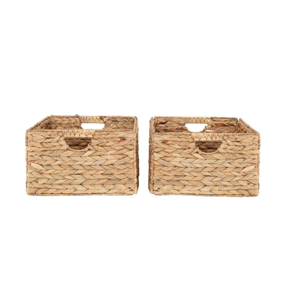 Natural Woven Hyacinth and Steel Square Storage Basket Set