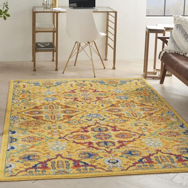 3 ft. x 5 ft. Yellow Floral Washable Area Rug