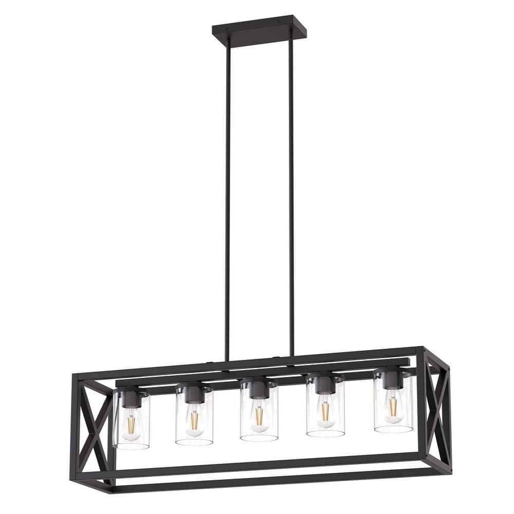 5-Light Matte Black Rectangle Chandelier,Metal Dining Room Light with Adjustable Height for Kitchen Island and Table price history on PriceWatchPro