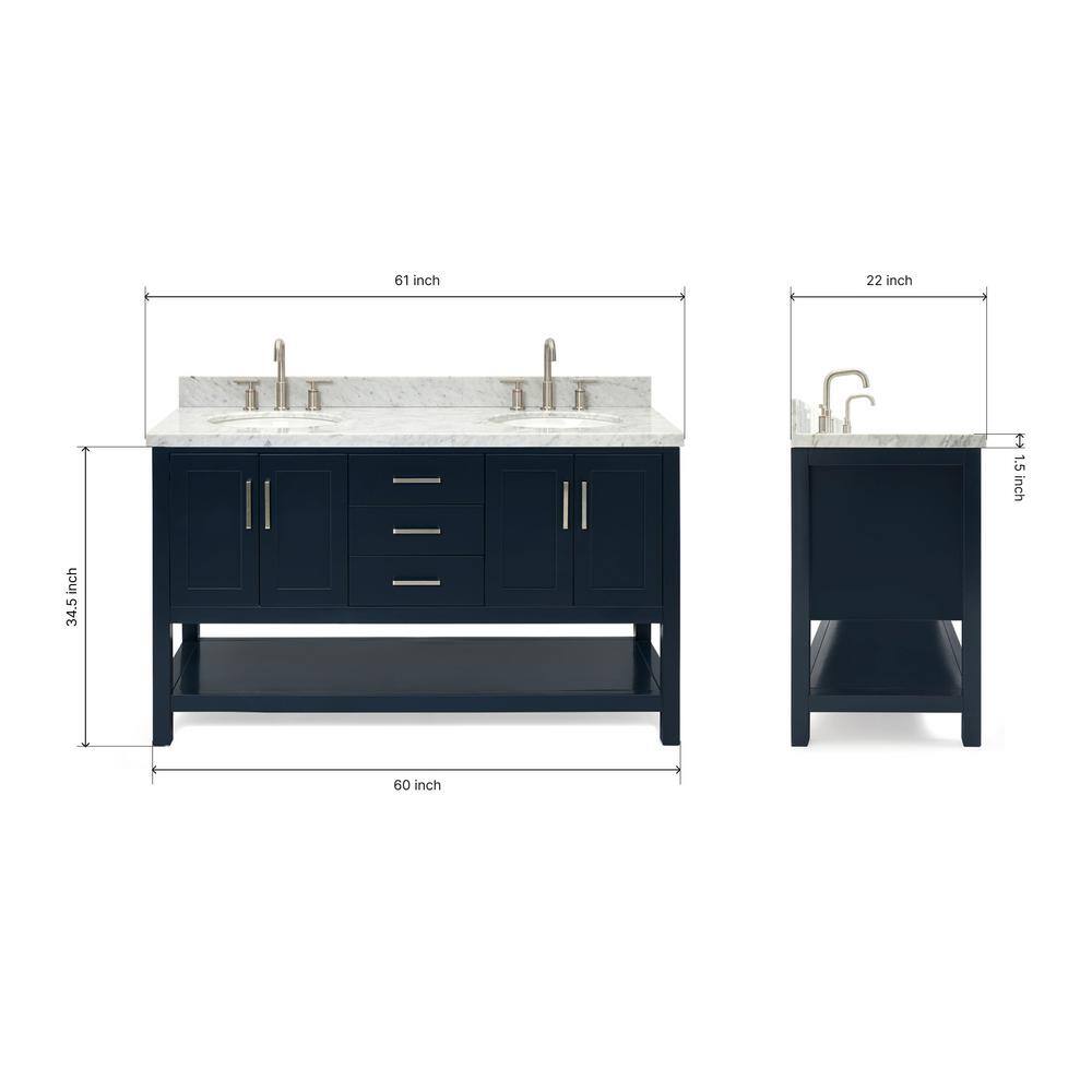Magnolia Midnight Blue Double Vanity with Carrara Marble Top