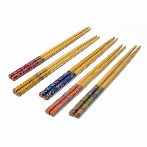 Unbranded 10-Piece Multicolored Flower Bamboo ChopStick Set