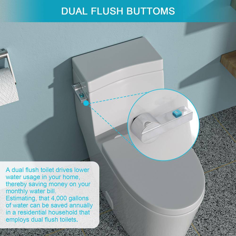 White Ceramic Elongated One-Piece Toilet with Silent Flush
