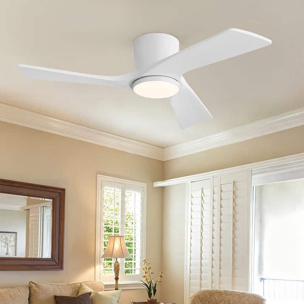 42 in. 3-Solid Wood Blades Indoor Standard Ceiling Fan Flush Mount with Remote and Integrated LED, White price history on PriceWatchPro
