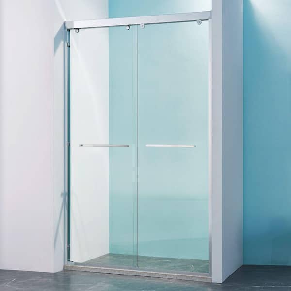 Xspracer Buck 44-48 in. W x 75 in. H Double Sliding Aluminium Frame Shower Door in Chrome with 8 mm Thick SGCC Tempered Glass