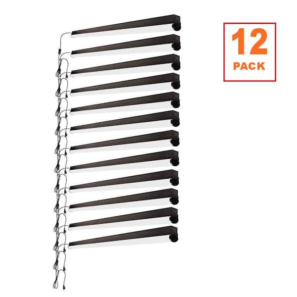 12-Pack 4 ft. Garage LED Linkable Matte Black Strip Light Fixture Plug-in or Hardwire 3600LM 40W Bright White 4000K