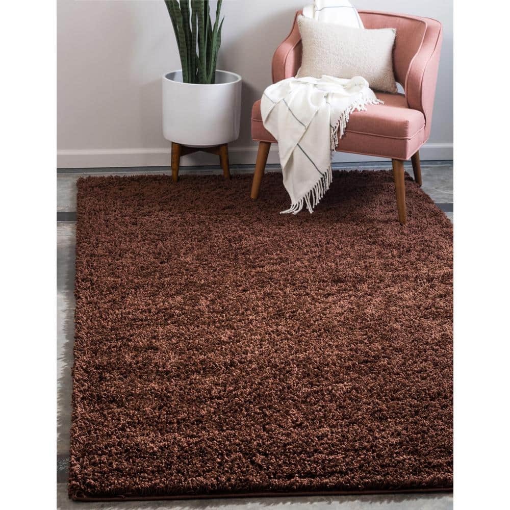 8' x 10' Brown Rectangular Solid Shag Synthetic Rug