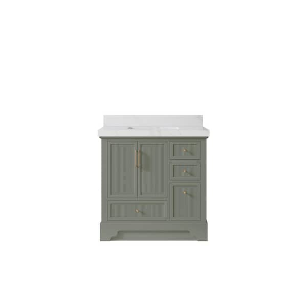 Willow Collections Alys 36 in. W x 22 in. D x 36 in. H Single Sink Bath Vanity Center in Evergreen with 2 in. Calacatta Sienna qt Top