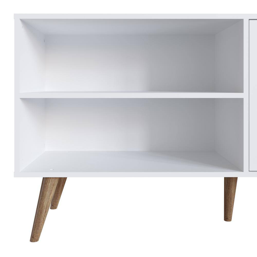 Amber White MDF TV Stand with Faux Leather Handles and Cabinet